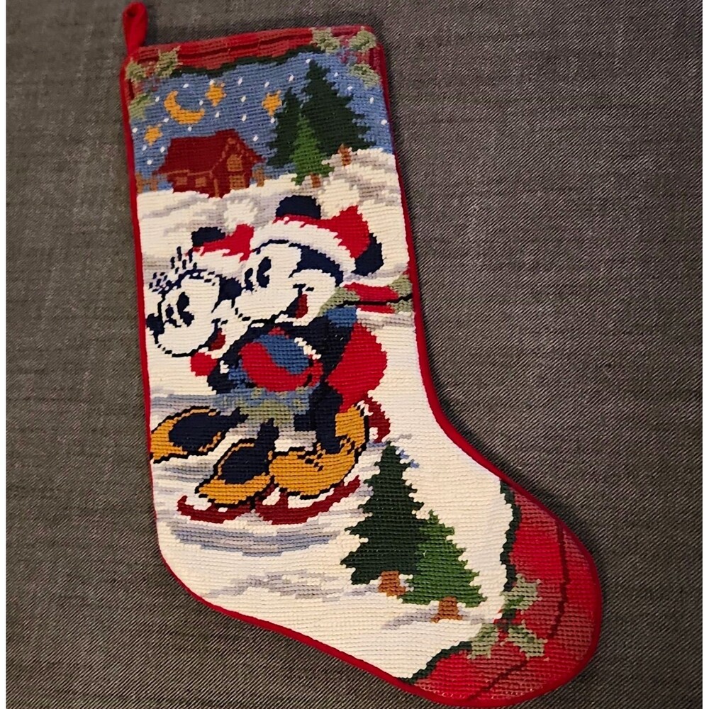 Mickey & Co. Disney Mickey 17" Mouse Christmas Stocking Red Needlepoint